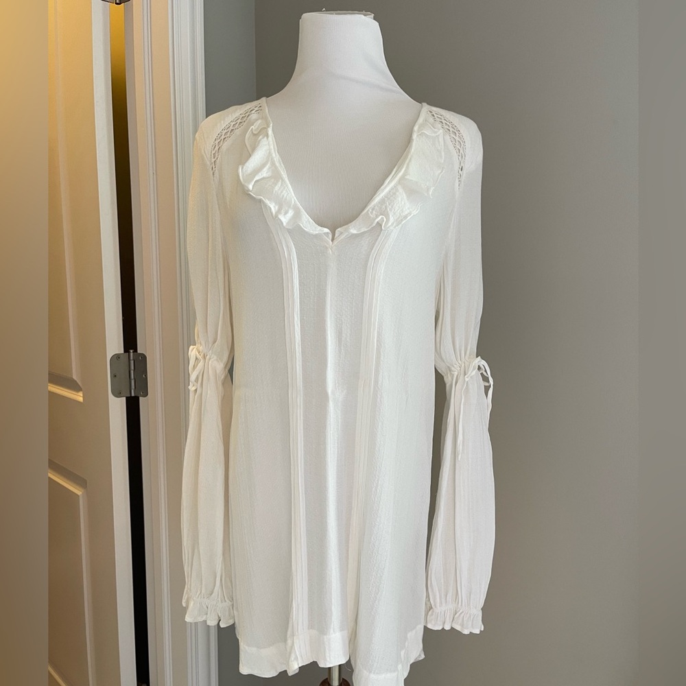 Free People Cream Top w/ Ruffle Details Swim Cover Up Tunic S